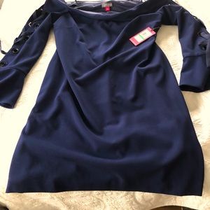 Vince Camuto navy off the shoulder dress